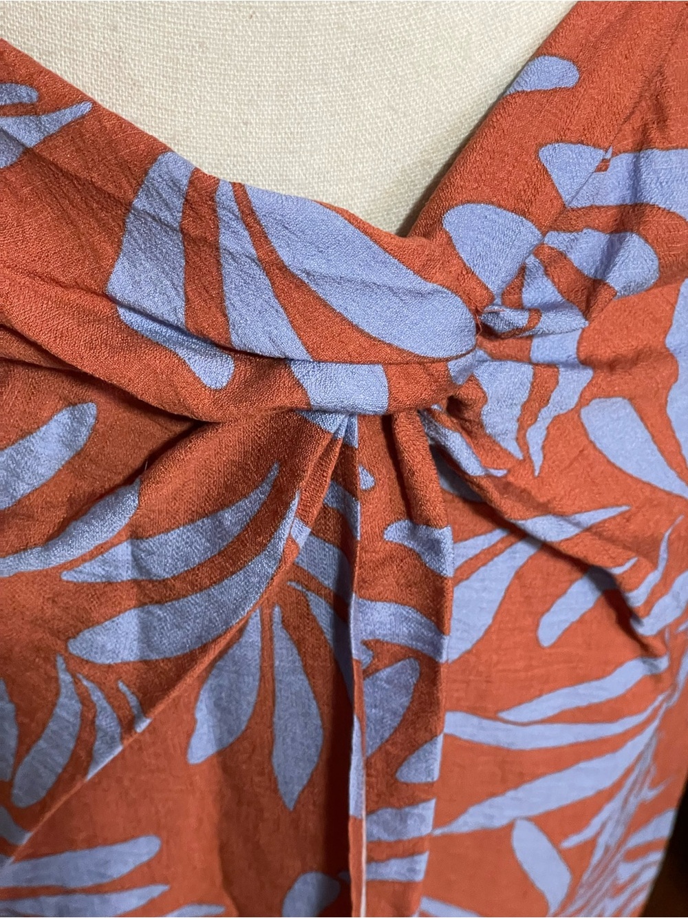 LOFT Outlet Petite ANN TAYLOR faux wrap skirt orange lavender 0P tropical print - Picture 9 of 15
